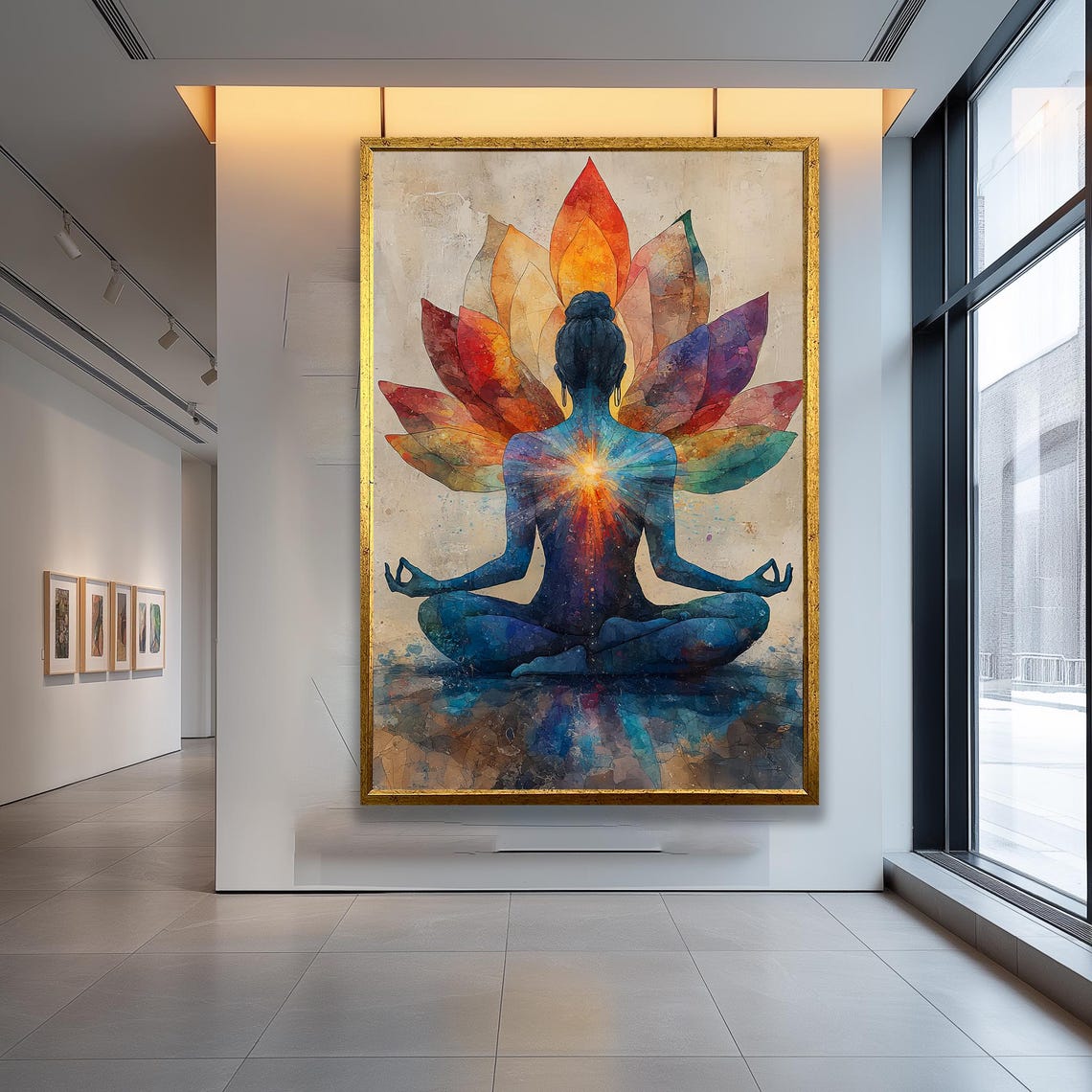 Woman Meditating In Lotus Pose With Chakra Glow Spiritual Wall Art