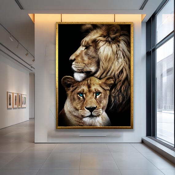 Lion And Lioness Art Print, Wildlife Wall Decor