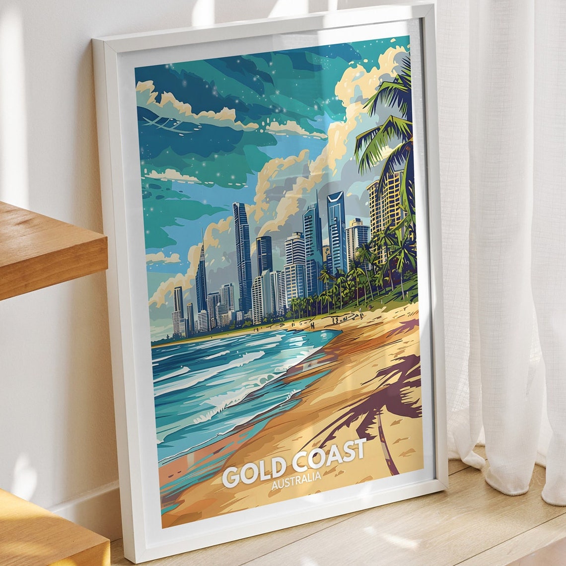 Gold Coast Travel Print Australia Gold Coast Travel Poster Australia Travel Poster Australia Cityscape Wall Art Unique City Art Decor