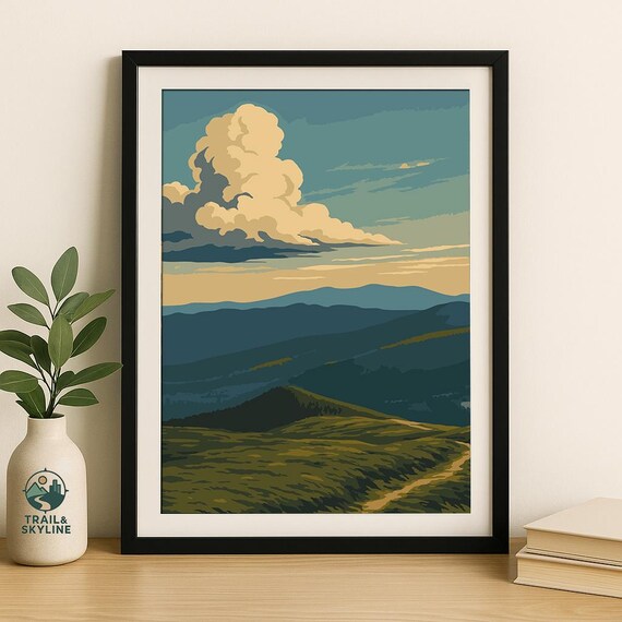 Mountain Valley Hiking Trail Big Cloud Vintage Landscape Poster