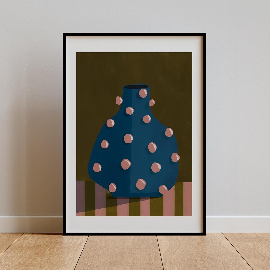 Abstract Vase Poster Modern Polka Dot Wall Art Home Decor Instant Blue Illustration Quirky Print