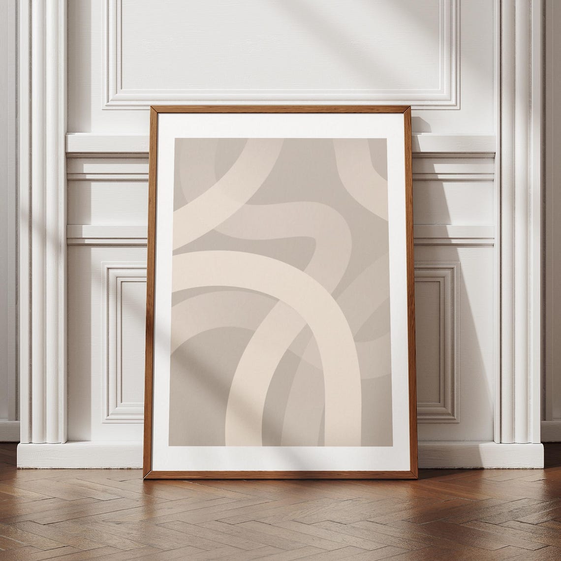 Beige Curved Lines Neutral Abstract Minimalist Modern Art Poster