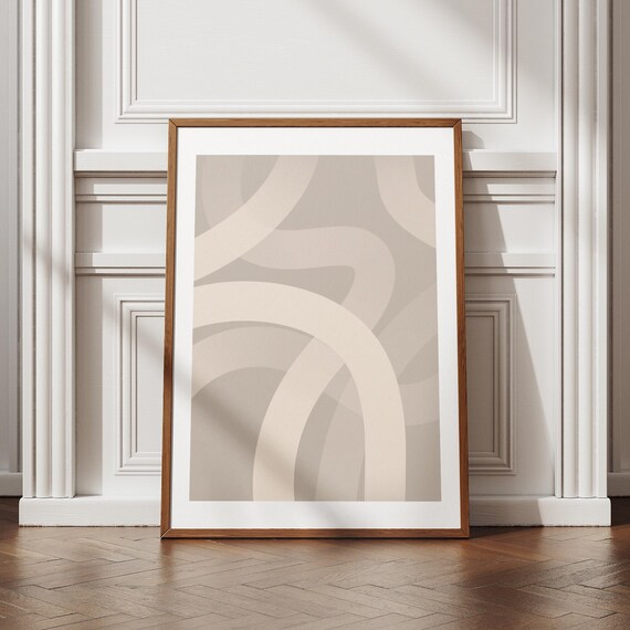 Neutral Abstract Line Wall Art Beige Minimalist Poster Modern Artwork For Japandi Scandinavian Home Decor