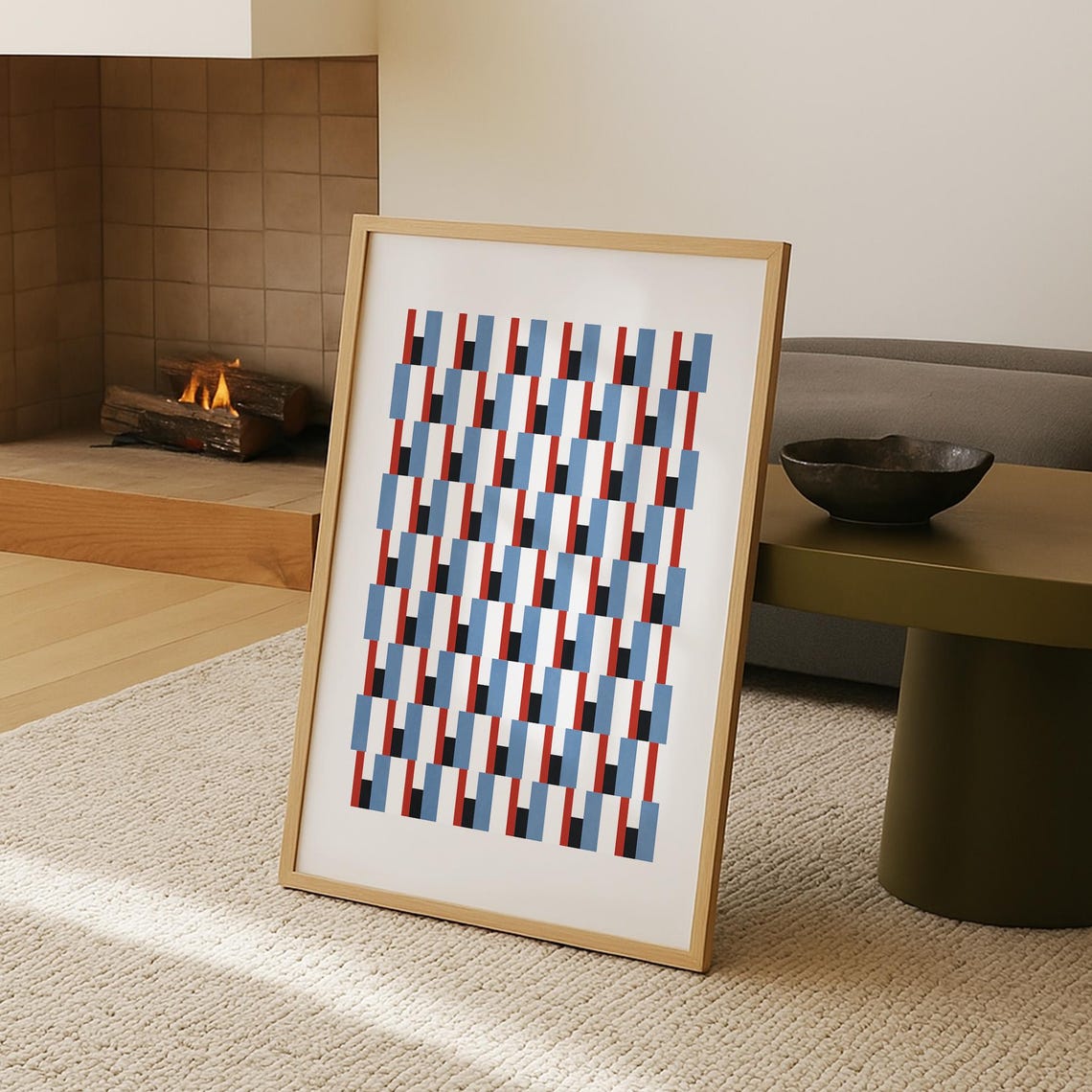 Geometric Blue Red Black Interlace Mid Century Modern Poster