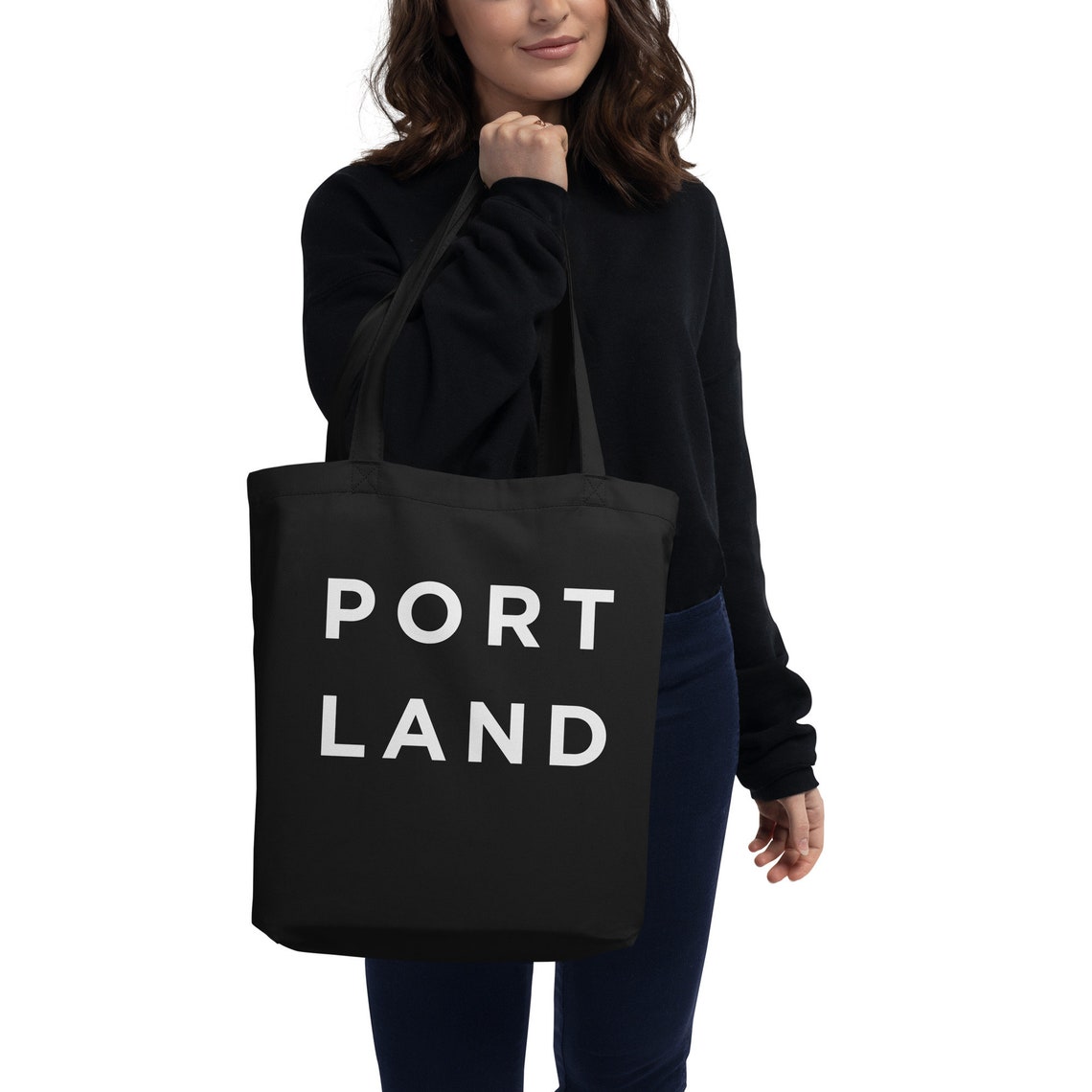 Portland Bold White on Black Stacked Typography City Pride Wall Art
