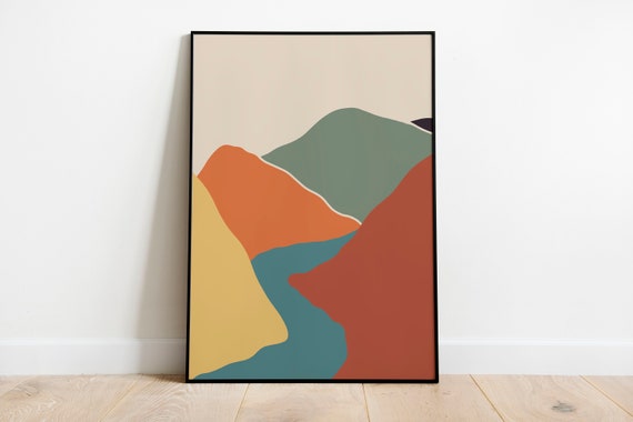 Boho Flowing River Landscape Print Home Decor Simple Print Home Wall Art Bohemian Home Decor Poster Art Colorful
