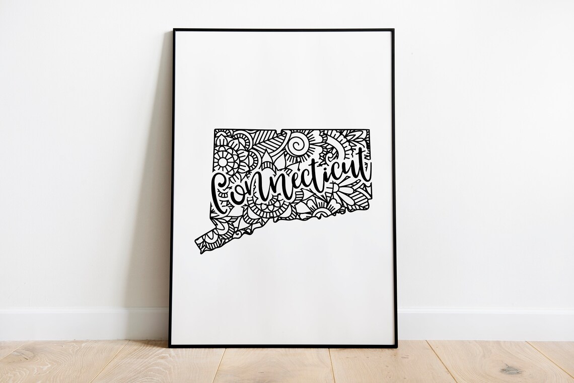 Connecticut Mandala State Outline Minimalist Black White Line Art Home Decor Poster - Image 2