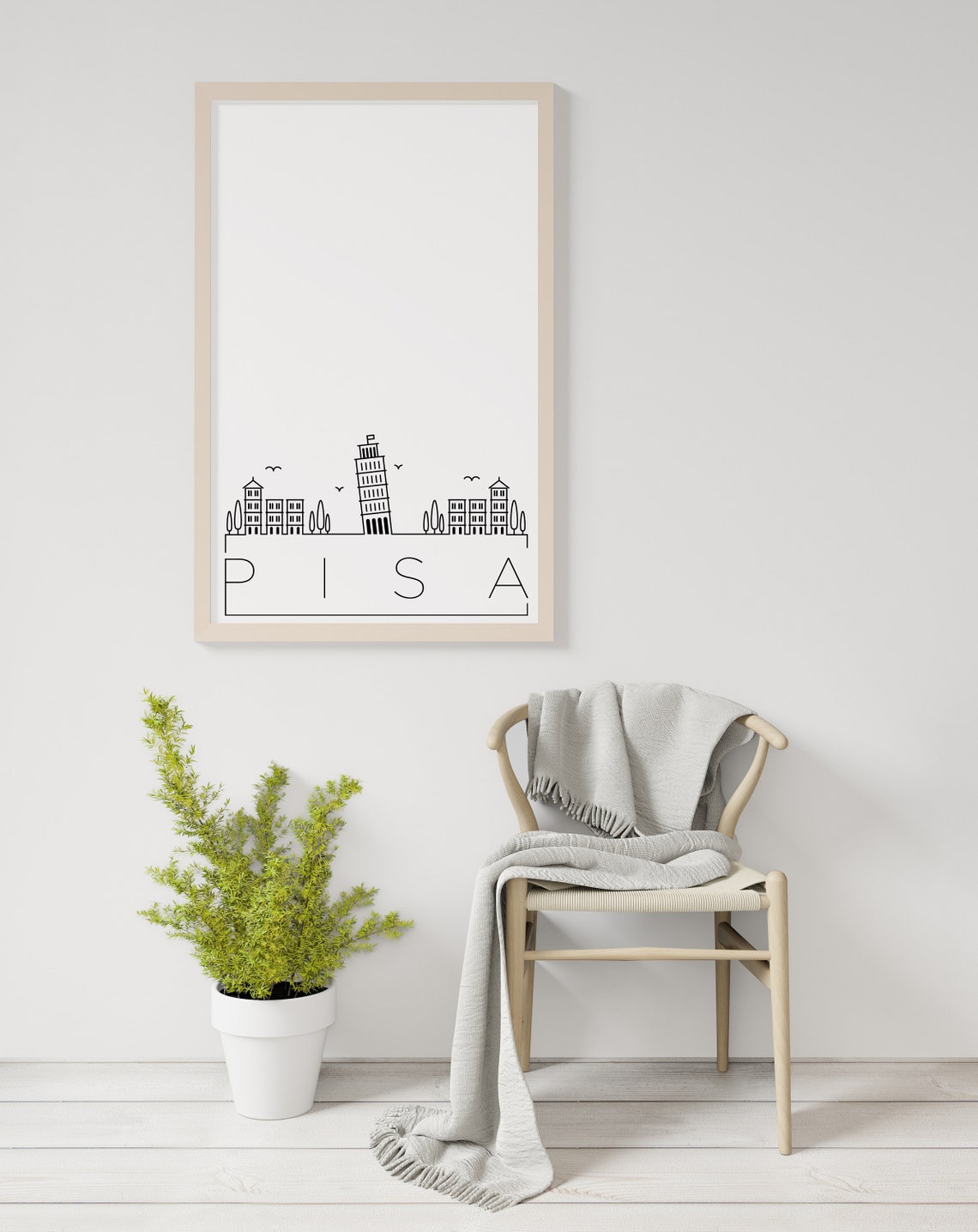 Pisa Italy Leaning Tower Cypress Minimalist Skyline Line Art Poster - Image 3