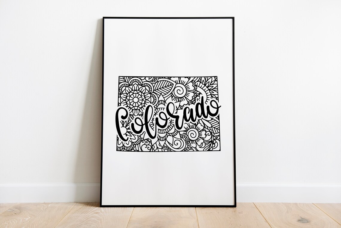 Colorado Floral Mandala State Outline Map Black White Home Decor Poster - Image 2
