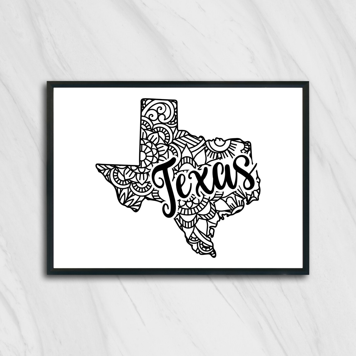 Texas Mandala State Outline Minimalist Black White Line Art Home Decor Poster - Image 2