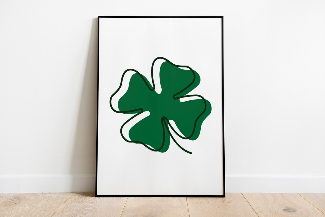 Lucky Four Leaf Clover Green Minimalist St Patricks Day Wall Art Poster - Image 2