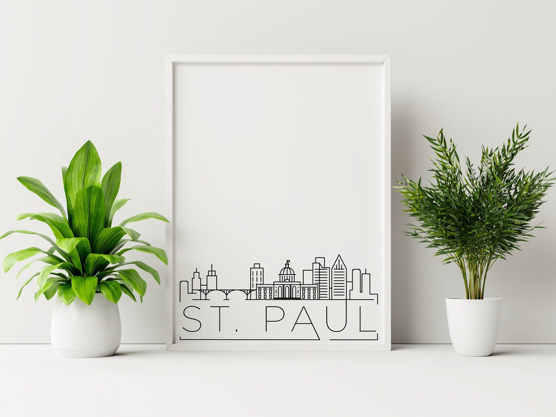 St. Paul Skyline Minimalist Line Art Black And White Minnesota Travel Poster - Image 3