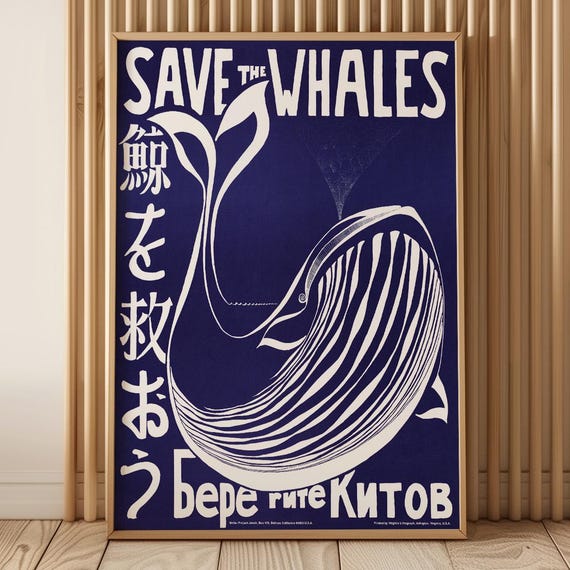 Save The Whales Vintage 1972 Protest Poster