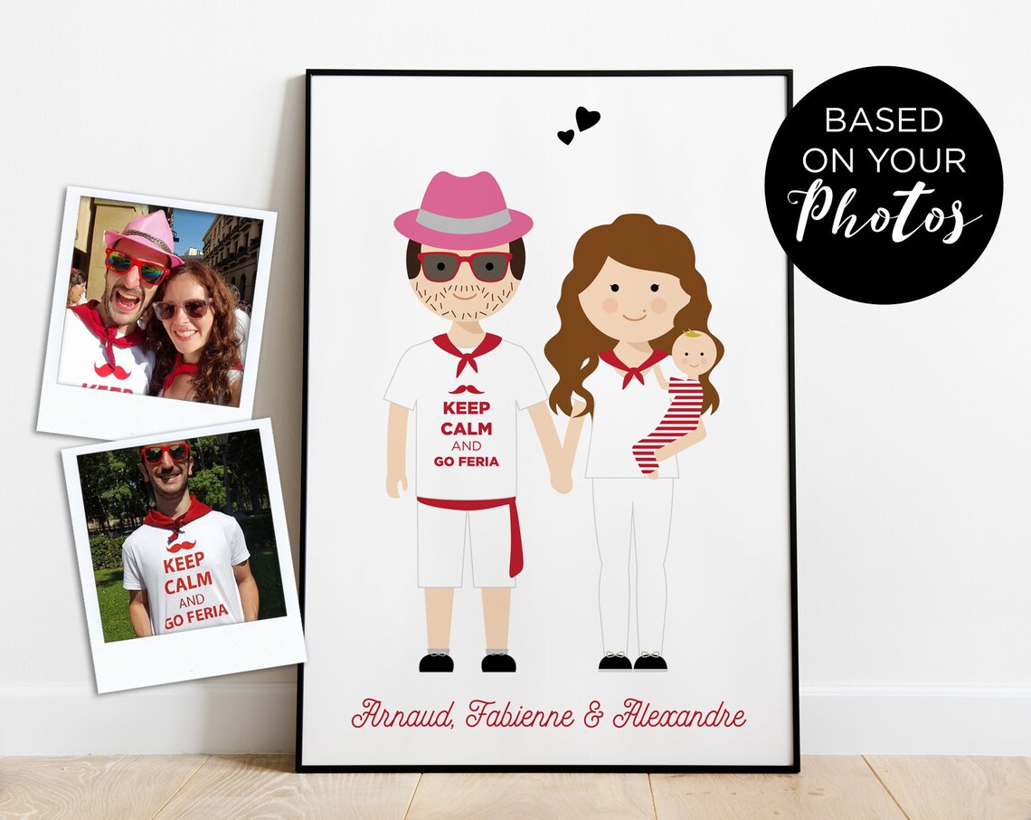 Personalized Feria Festival Family Illustration Custom Portrait Poster