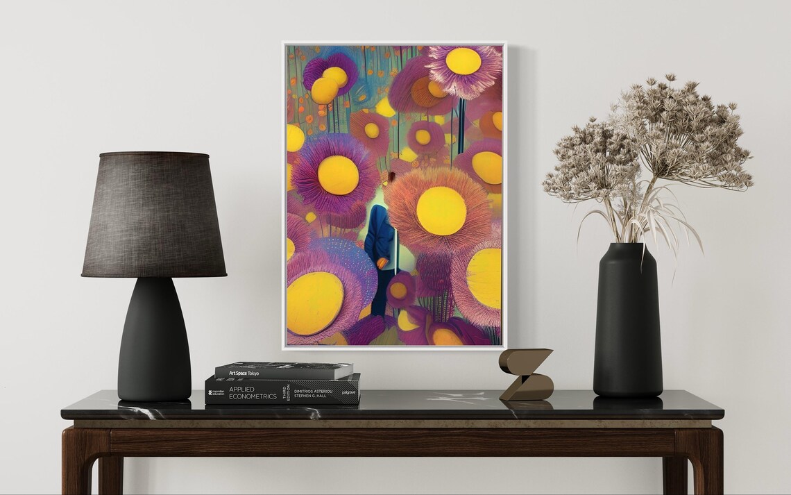 Yellow and Purple Flower Meadow Abstract Fantasy Floral Art Poster
