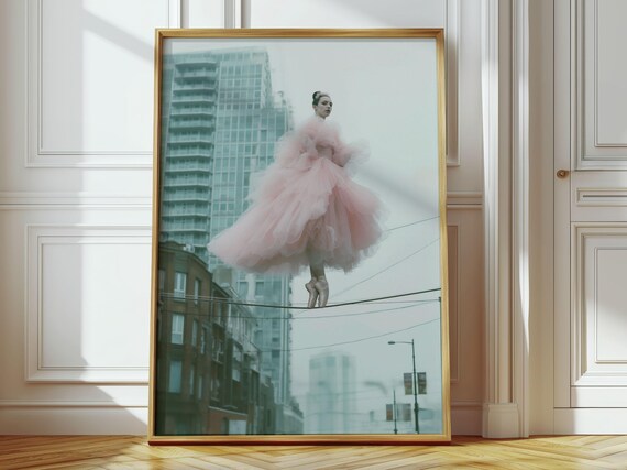Coquette Ballerina On A Tightrope In The City Wall Art Modern Urban Cityscape