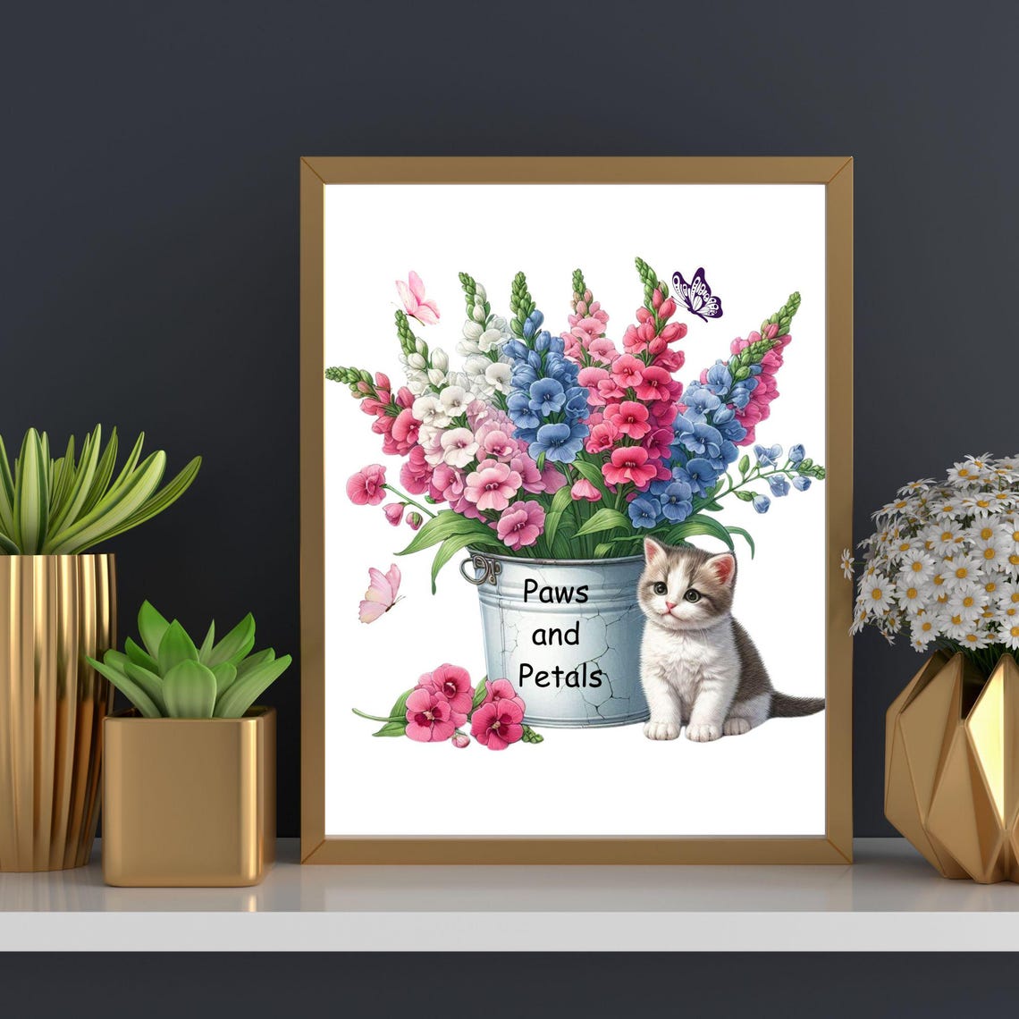 Paws and Petals Kitten With Snapdragon Bucket Bouquet Poster - Image 4
