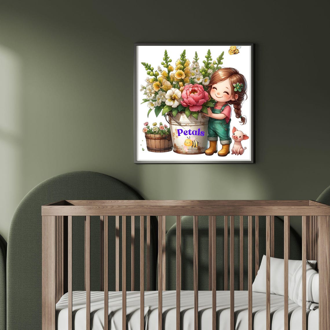 Petals Farm Girl With Big Flower Bucket Piglet and Bees Poster - Image 6