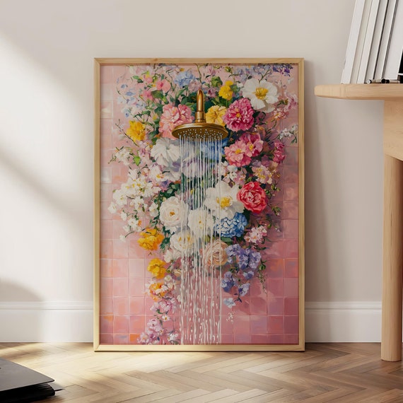 Floral Bathroom Art Print, Botanical Watercolor Decor