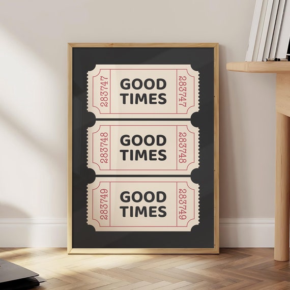 Trendy Good Times Ticket Poster Retro Wall Art Preppy Pink Print Dorm Room Vintage Bar Cart Optional Frame
