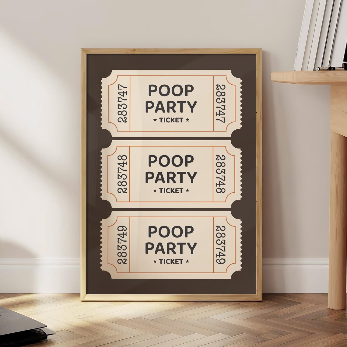 Funny Poop Party Ticket Stub Trio Retro Pink Bathroom Poster
