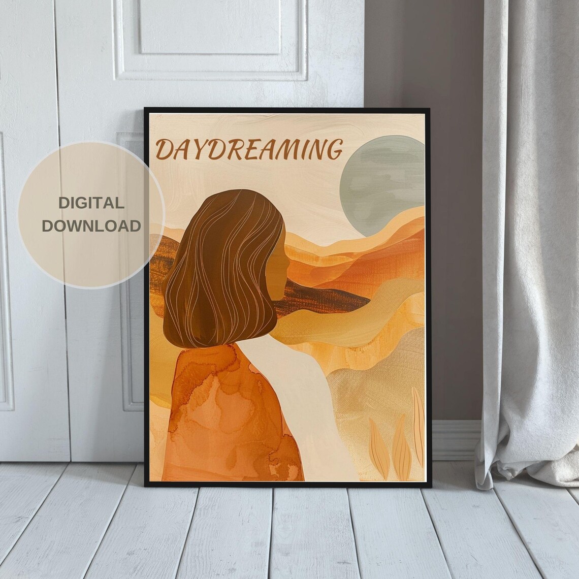 Daydreaming Boho Girl Poster, Warm Tones Decor - Image 3