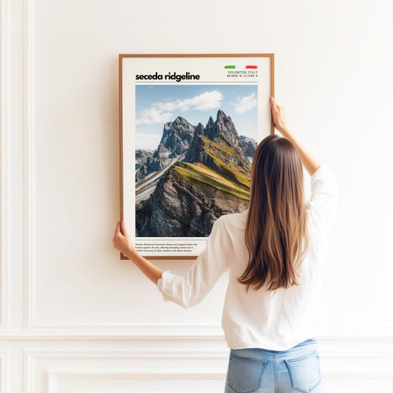 Seceda Ridgeline Wall Art Dolomites Italy Print Alpine Mountain Landscape Nature Photography Scenic Travel Decor Modern Art Gift Idea