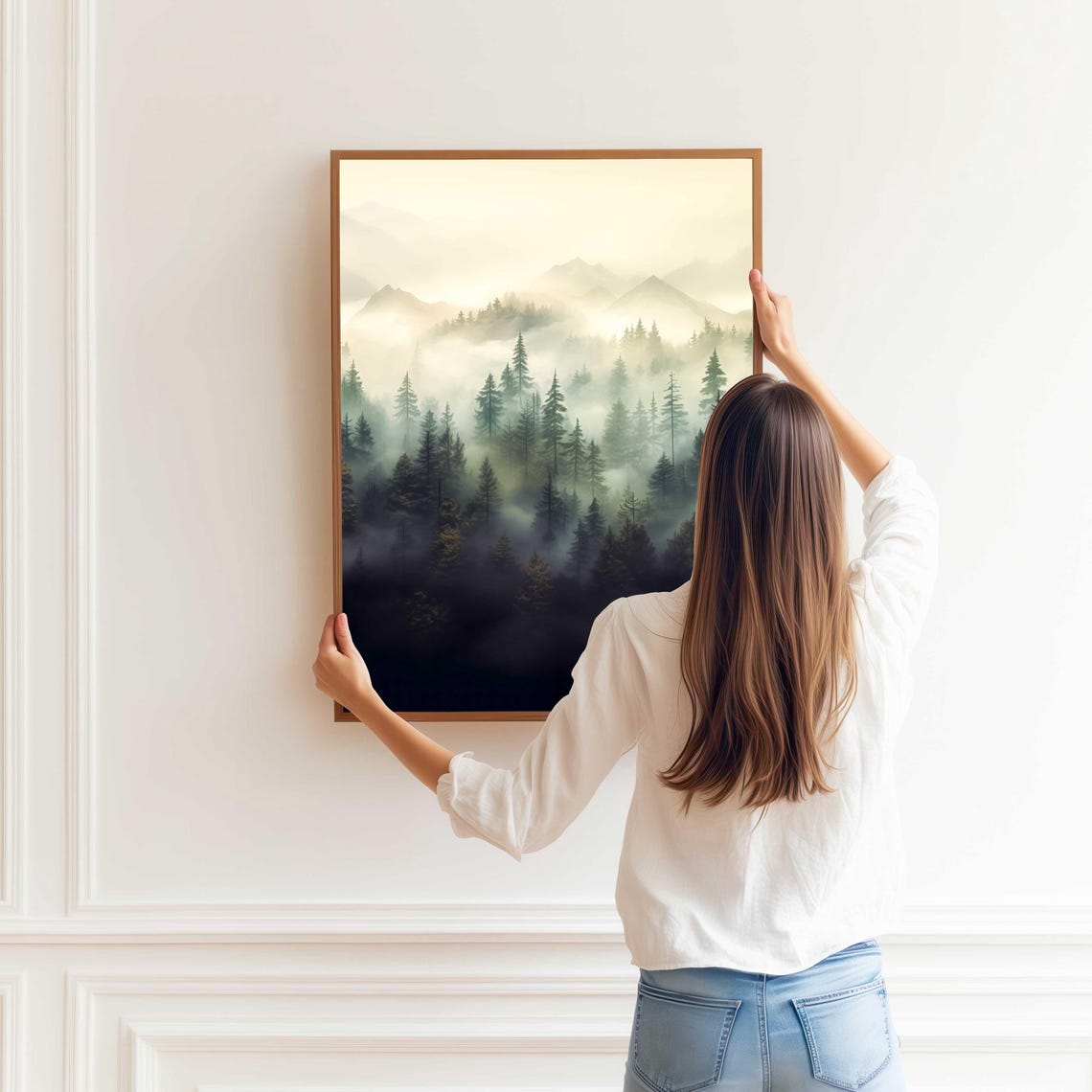 Misty Foggy Pine Forest Mountain Landscape Minimalist Nature Poster - Image 4