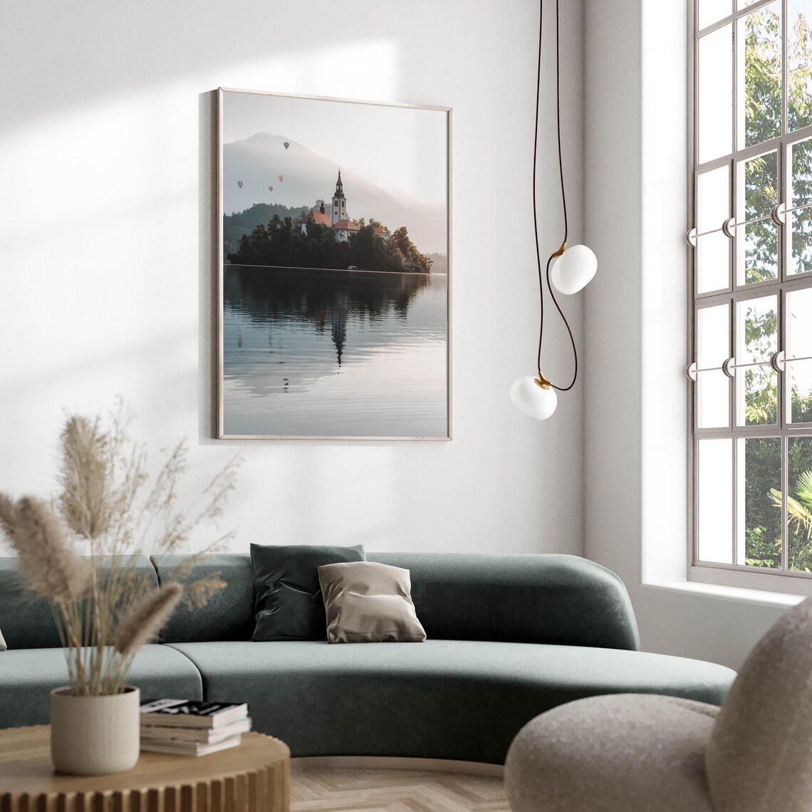 Lake Bled Slovenia Morning Island Church Hot Air Balloons Poster - Image 2