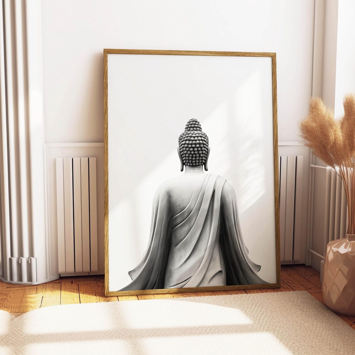 Buddha Statue From Behind Black And White Minimalist Zen Photo Poster - Image 4