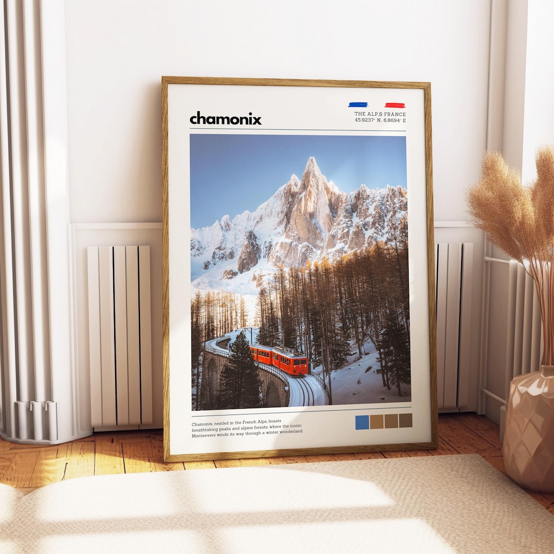 Chamonix French Alps Red Train Snowy Mountain Winter Travel Poster - Image 3