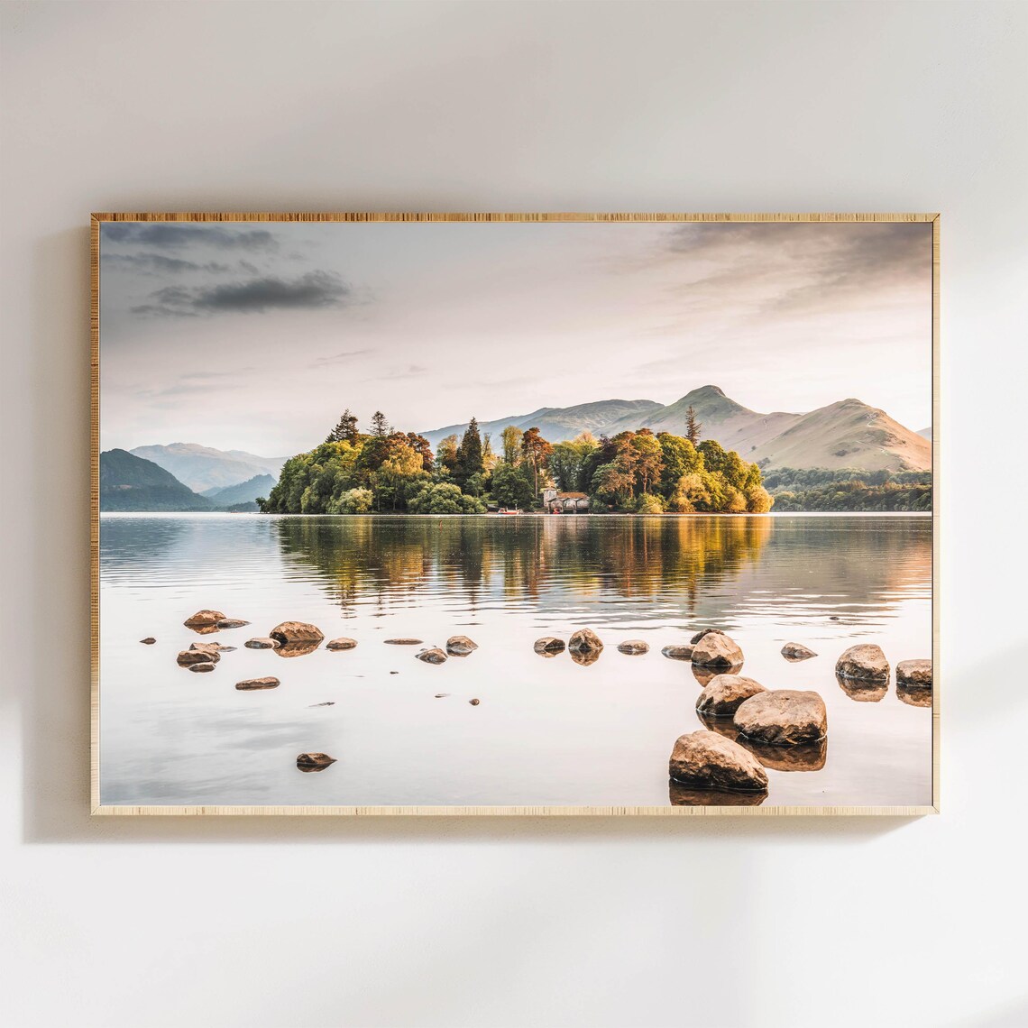 Derwentwater Wooded Island And Fells Reflections Lake District Poster