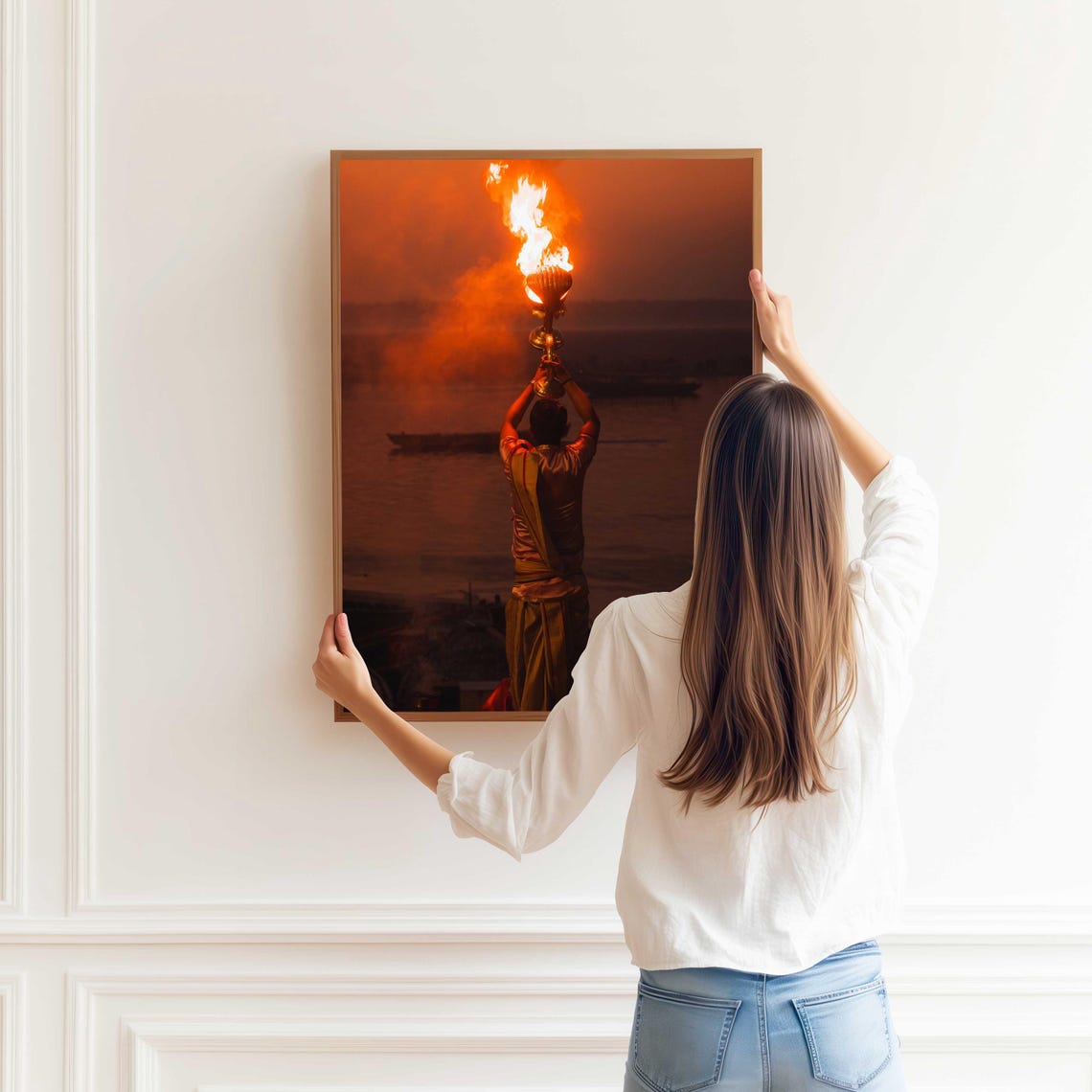 Ganga Aarti Fire Ritual on the Ganges River at Dusk Photo Poster - Image 3