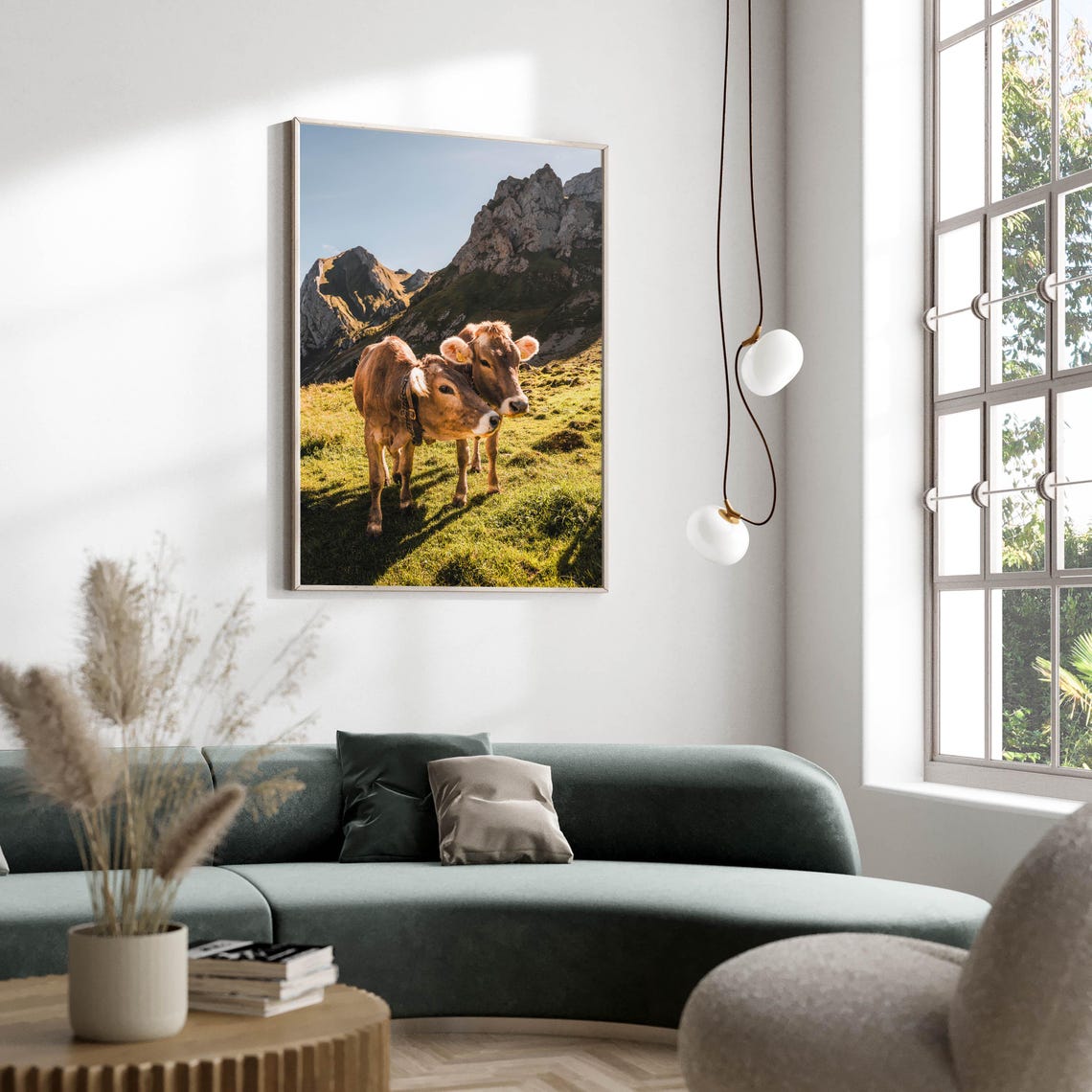 Two Curious Alpine Cows In Mountain Pasture Swiss Alps Poster - Image 2