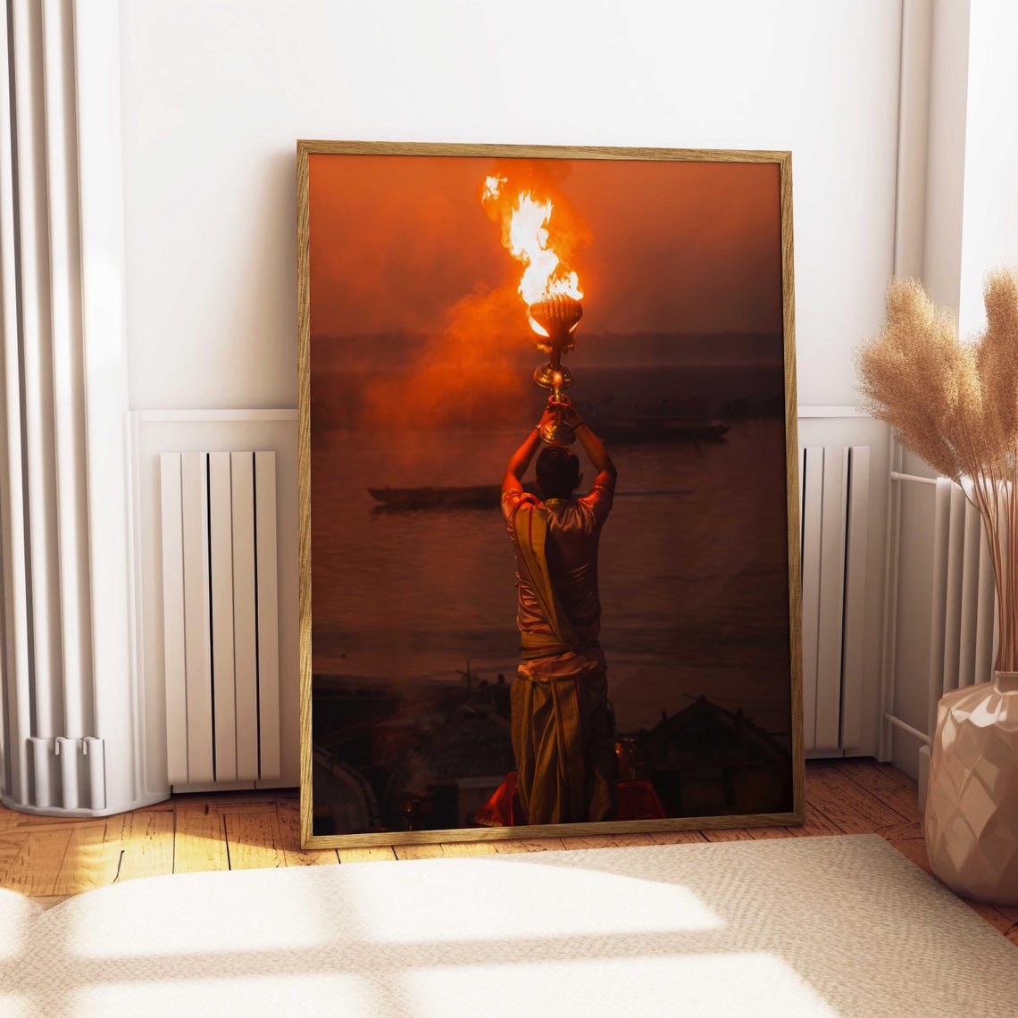 Ganga Aarti Fire Ritual on the Ganges River at Dusk Photo Poster - Image 4