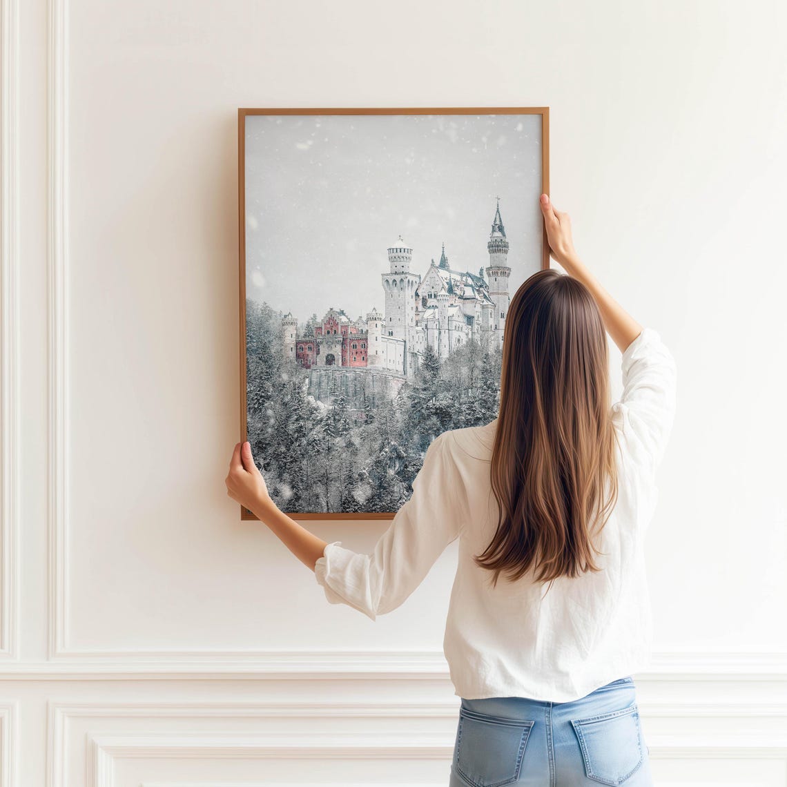 Neuschwanstein Castle in Snow Winter Fairytale Photography Poster - Image 3