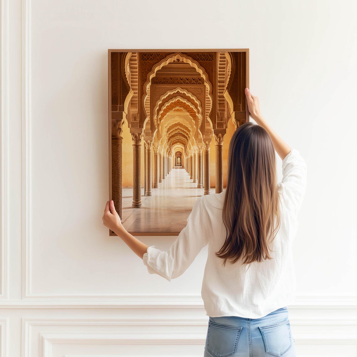Moorish Arches Hallway Columns Warm Architecture Photo Poster - Image 3