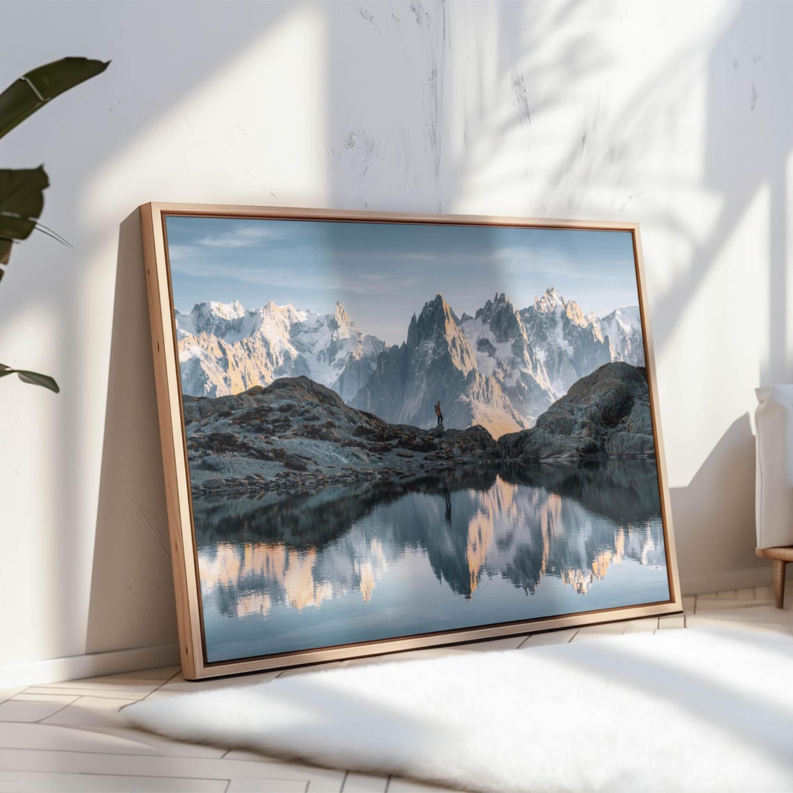Snowy Alpine Peaks Mirrored in a Calm Mountain Lake Reflection Poster - Image 3
