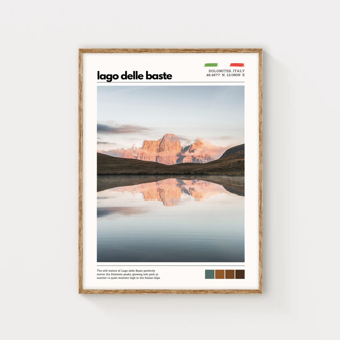 Lago delle Baste Dolomites Sunrise Mirror Lake Pink Glow Poster - Image 5