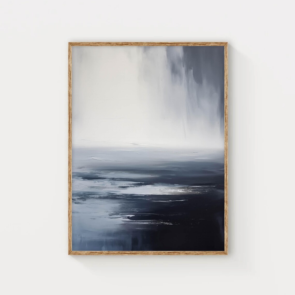Moody Blue Gray Ocean Horizon Soft Abstract Sea Painting Poster
