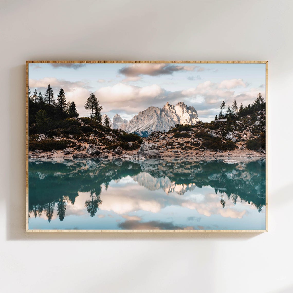 Lago di Sorapis Turquoise Reflection Forest Shore Sunset Poster