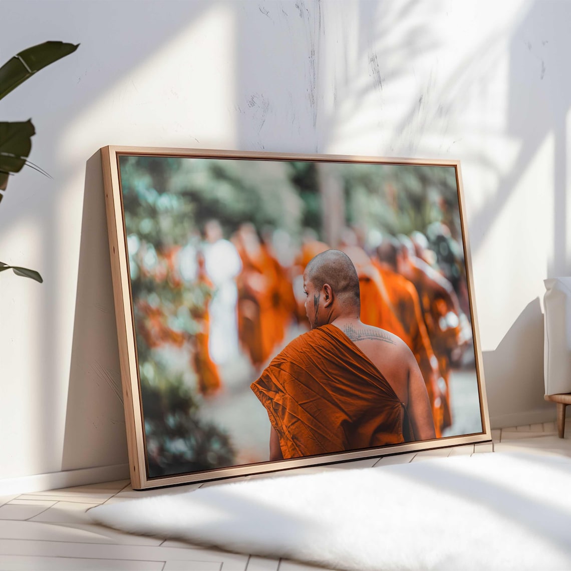 Thai Buddhist Monks in Orange Robes Cultural Photography Poster - Image 2