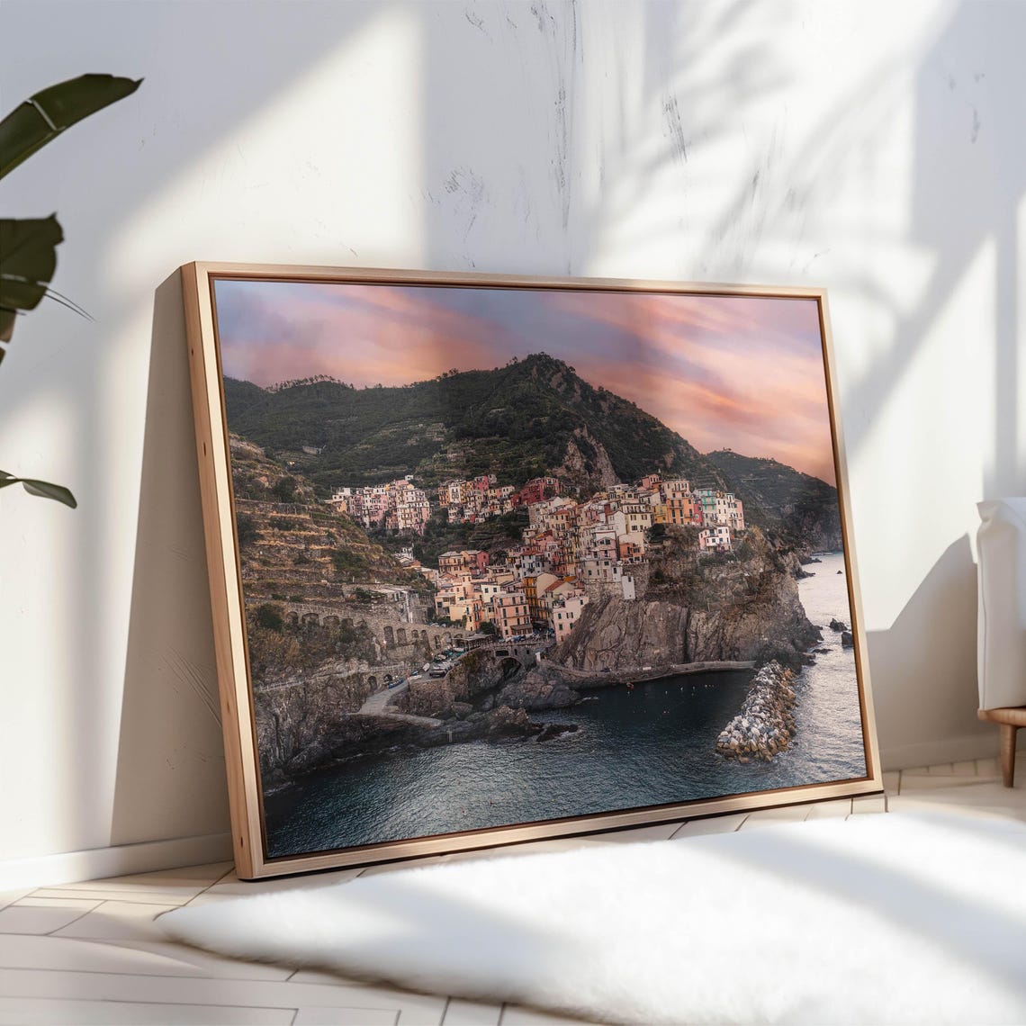 Manarola Cinque Terre Sunset Pink Sky Harbor Village Italy Poster - Image 3