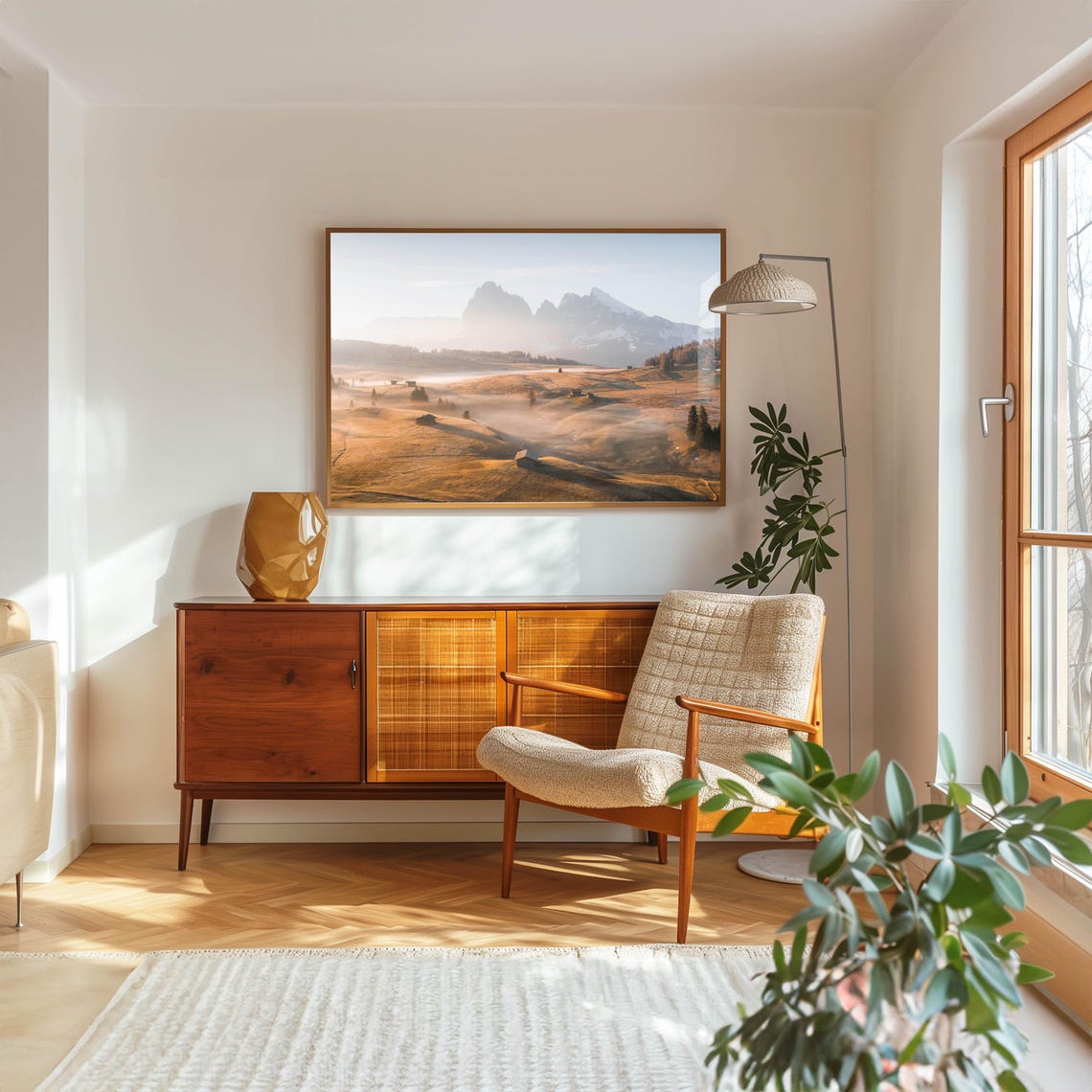 Misty Mountain Valley with Cabins in Soft Morning Light Poster - Image 5