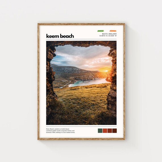 Keem Beach Mayo Ireland Sunset Cliffside Coastal Travel Poster