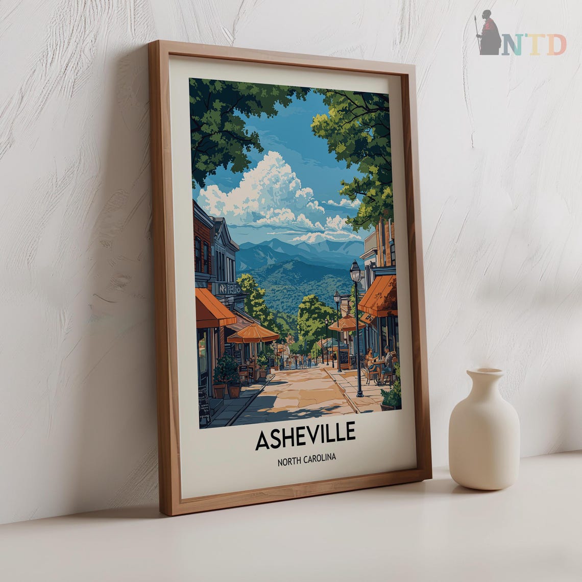 Cafe Lined Mountain Street Asheville North Carolina Travel Poster - Image 2