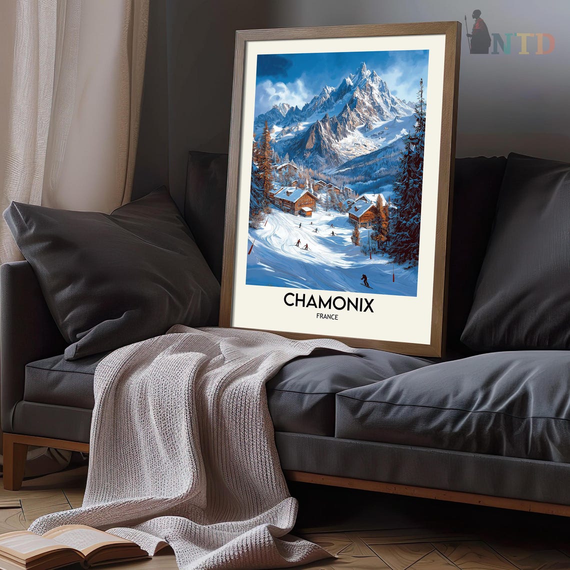 Chamonix France Twilight Ski Slopes Snow Peak Mountain Panorama Poster - Image 3