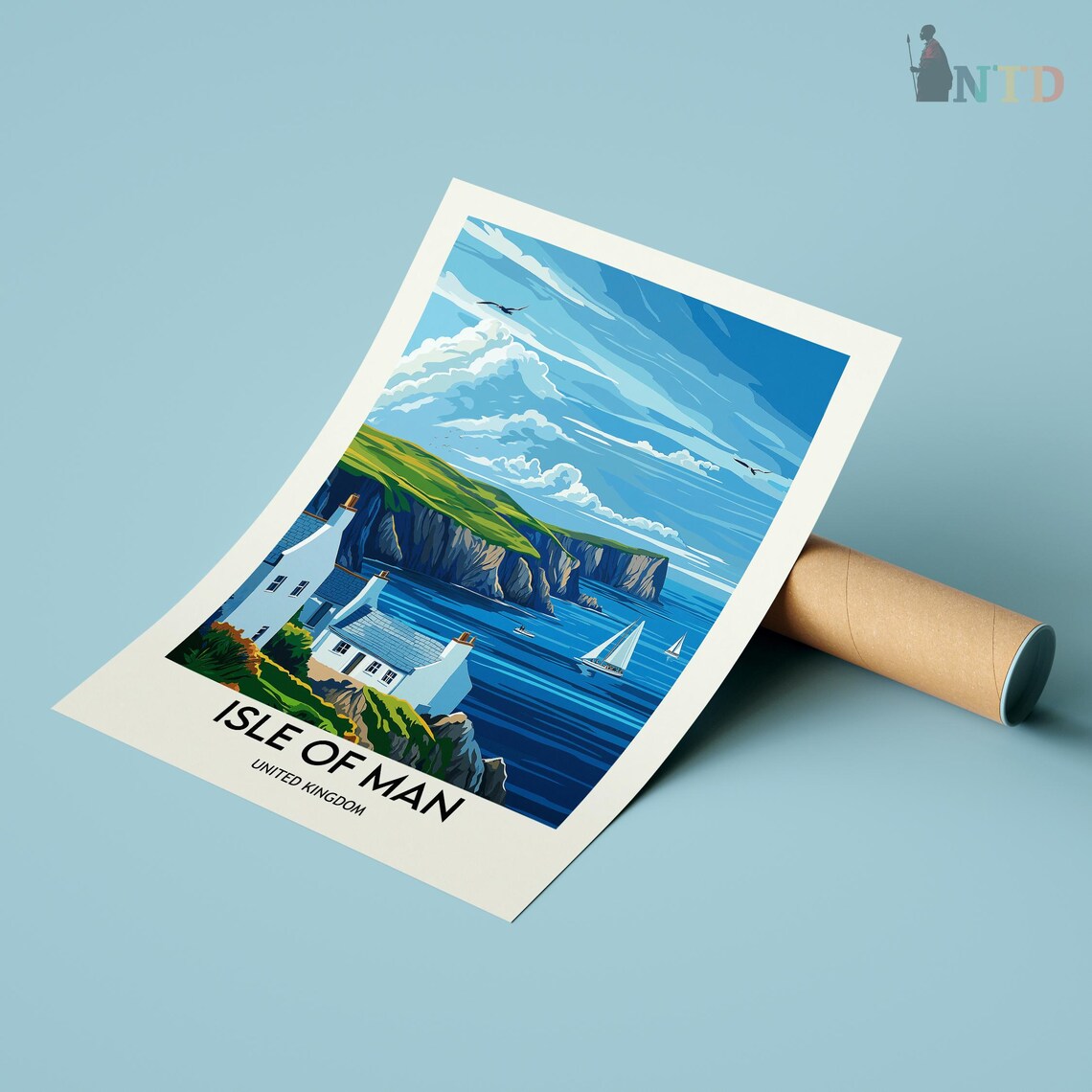 Isle of Man United Kingdom Cottage Cove Sailboats Bay Poster - Image 3