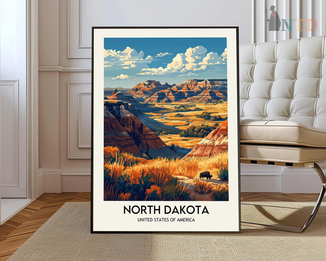 North Dakota Badlands Canyon Vista Vintage Travel Poster Art