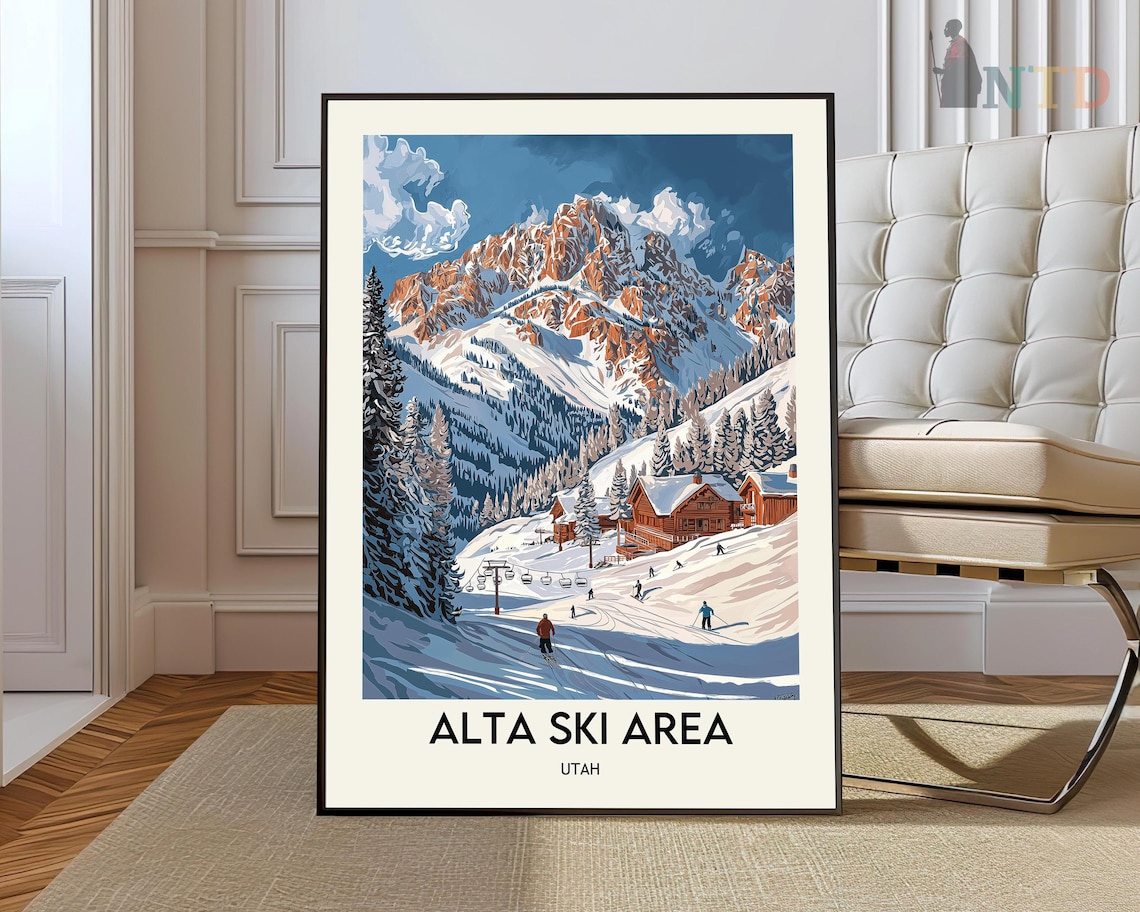 Alta Ski Travel Poster, Utah Mountain Print